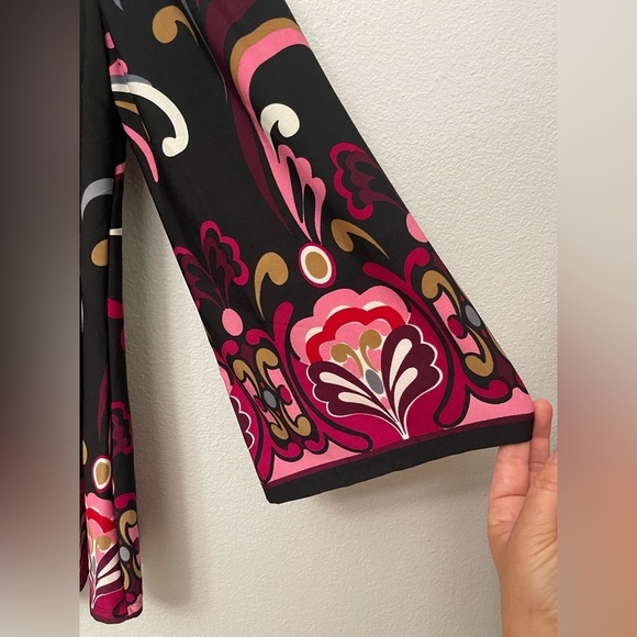 INC International Concepts Paisley 3/4 Bell Sleeve Pink Black Blouse Size M P - Picture 8 of 8